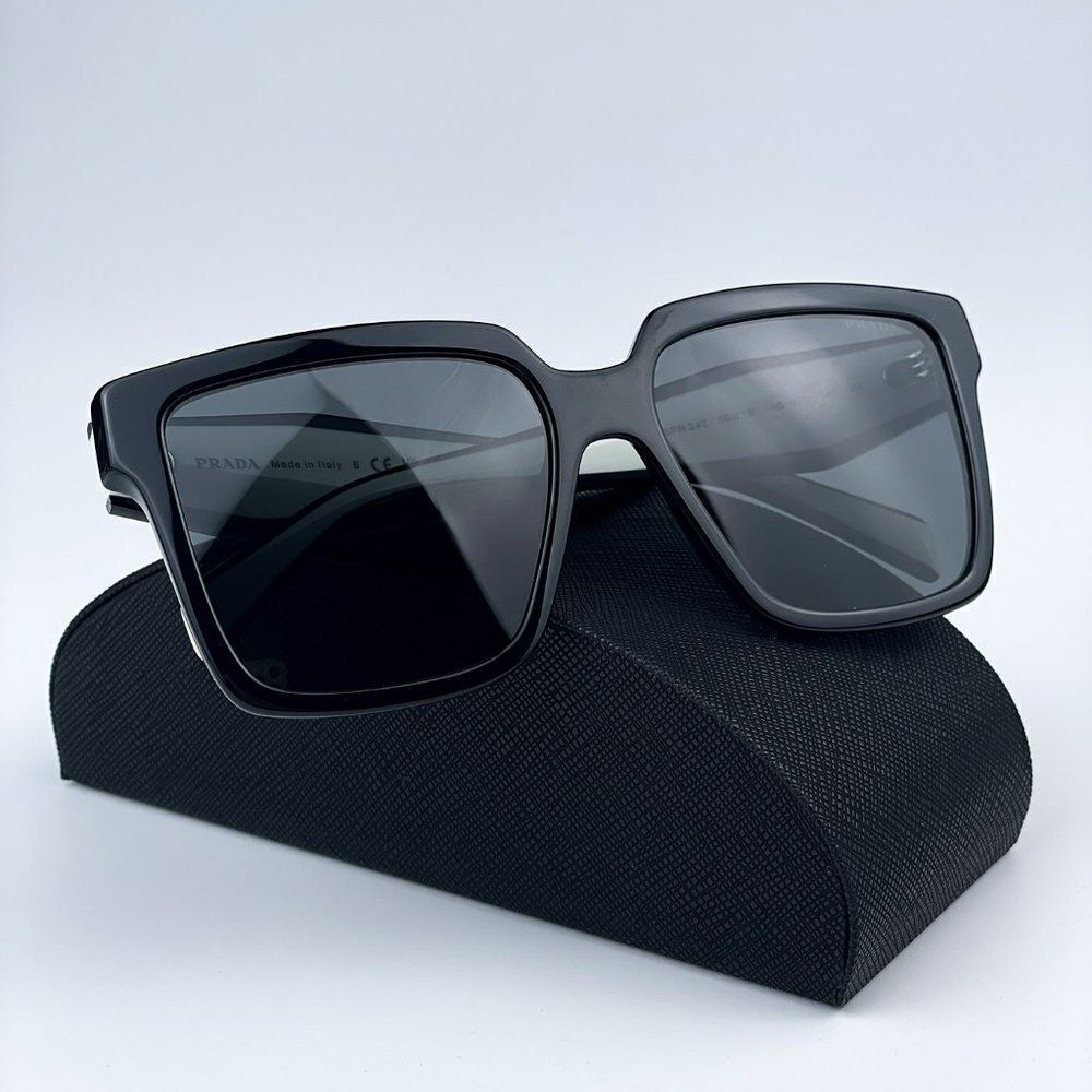NEW Prada PR24ZS 1AB5S0 Black Dark Grey Square Oversized Women Sunglasses